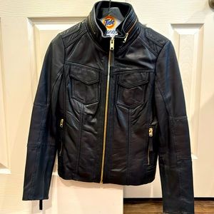 Michael Kors Leather Jacket with zipper detail, inner collar